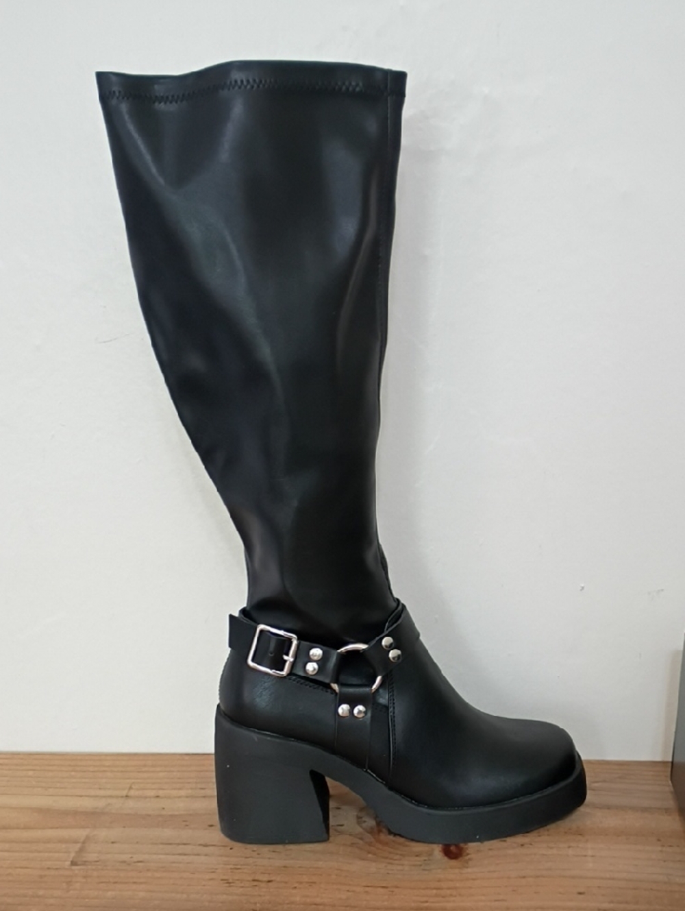 Steve Madden NYC Black Tall Block Heel Harness Boot Size 7 NWT